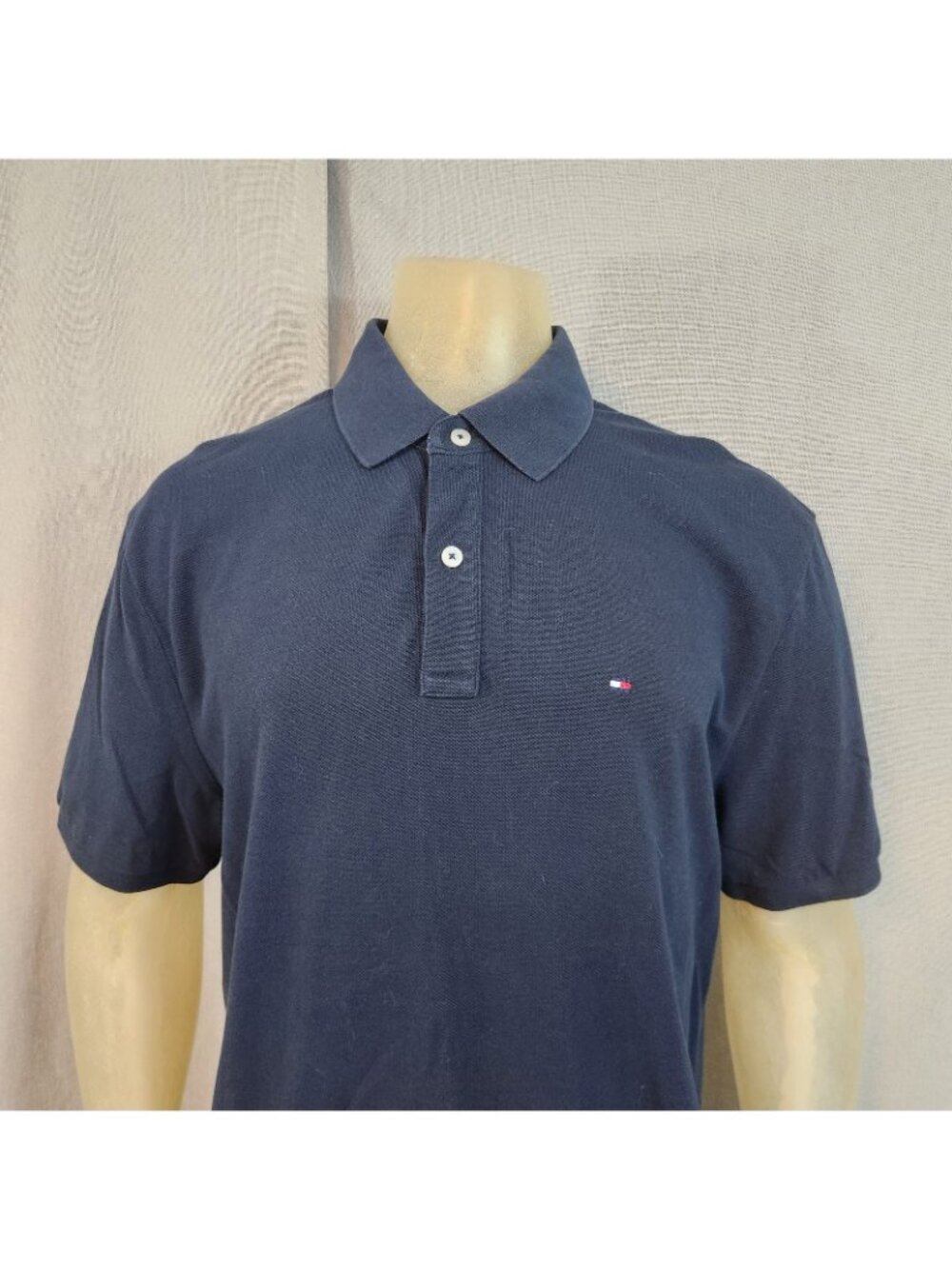 Tommy Hilfiger Solid Navy Blue Short Slv Collared Cotton Polo Shirt XL XLARGE - Picture 2 of 6